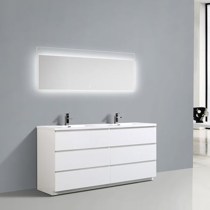 Elysian 72&quot; High Gloss White Freestanding Vanity With Double Reinforced White Acrylic Sinks