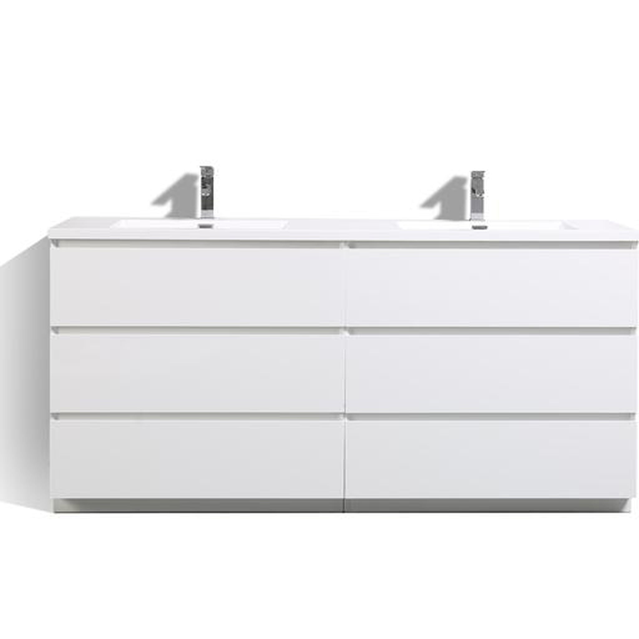 Elysian 72&quot; High Gloss White Freestanding Vanity With Double Reinforced White Acrylic Sinks