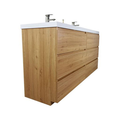 Elysian 72&quot; Nature Oak Freestanding Vanity With Double Reinforced White Acrylic Sinks