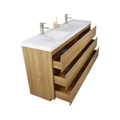 Elysian 72&quot; Nature Oak Freestanding Vanity With Double Reinforced White Acrylic Sinks