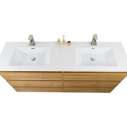 Elysian 72&quot; Nature Oak Freestanding Vanity With Double Reinforced White Acrylic Sinks