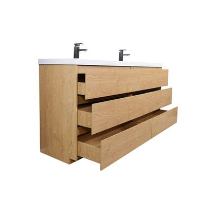 Elysian 72&quot; New England Oak Freestanding Vanity With Double Reinforced White Acrylic Sinks