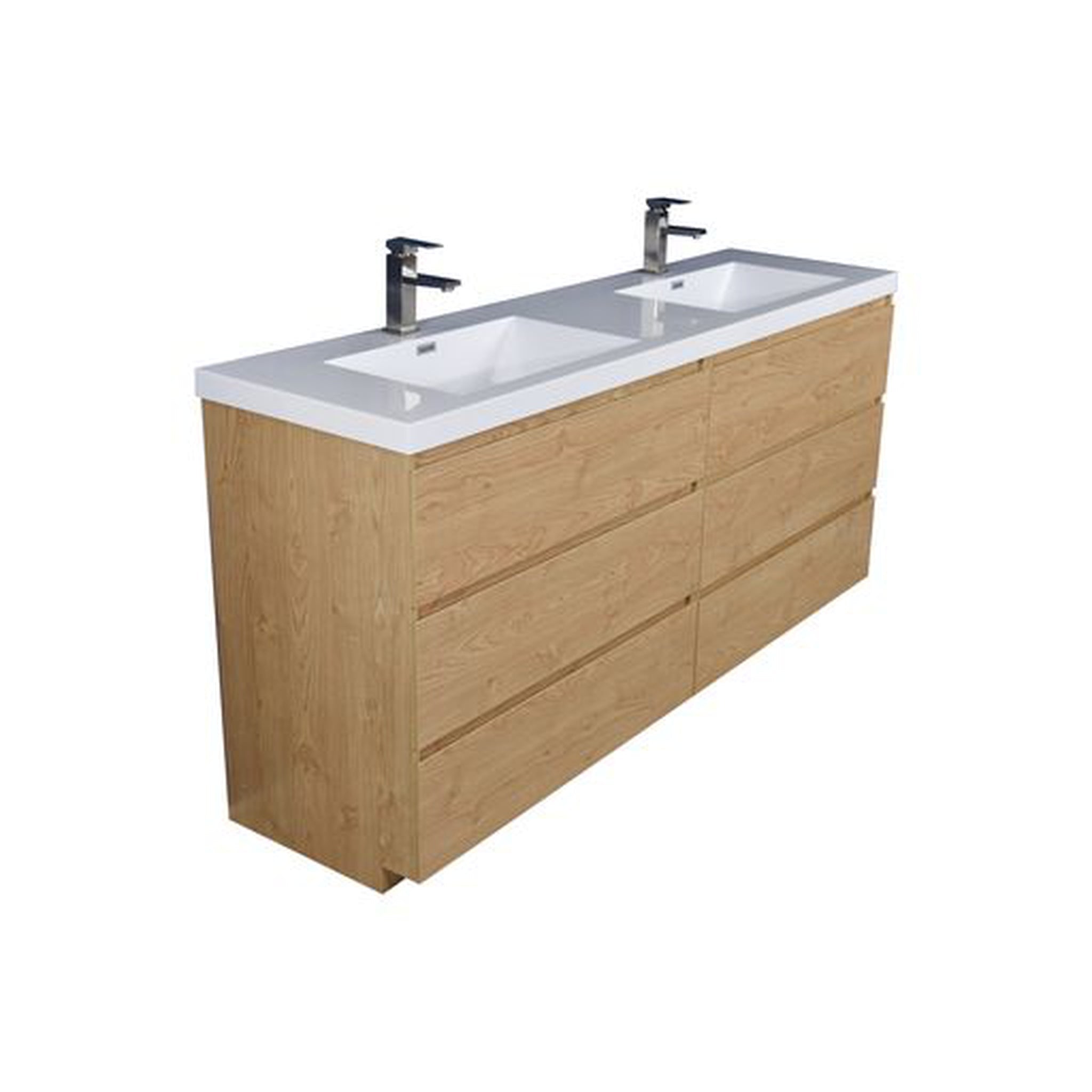 Elysian 72&quot; New England Oak Freestanding Vanity With Double Reinforced White Acrylic Sinks