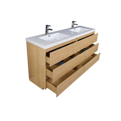 Elysian 72&quot; New England Oak Freestanding Vanity With Double Reinforced White Acrylic Sinks