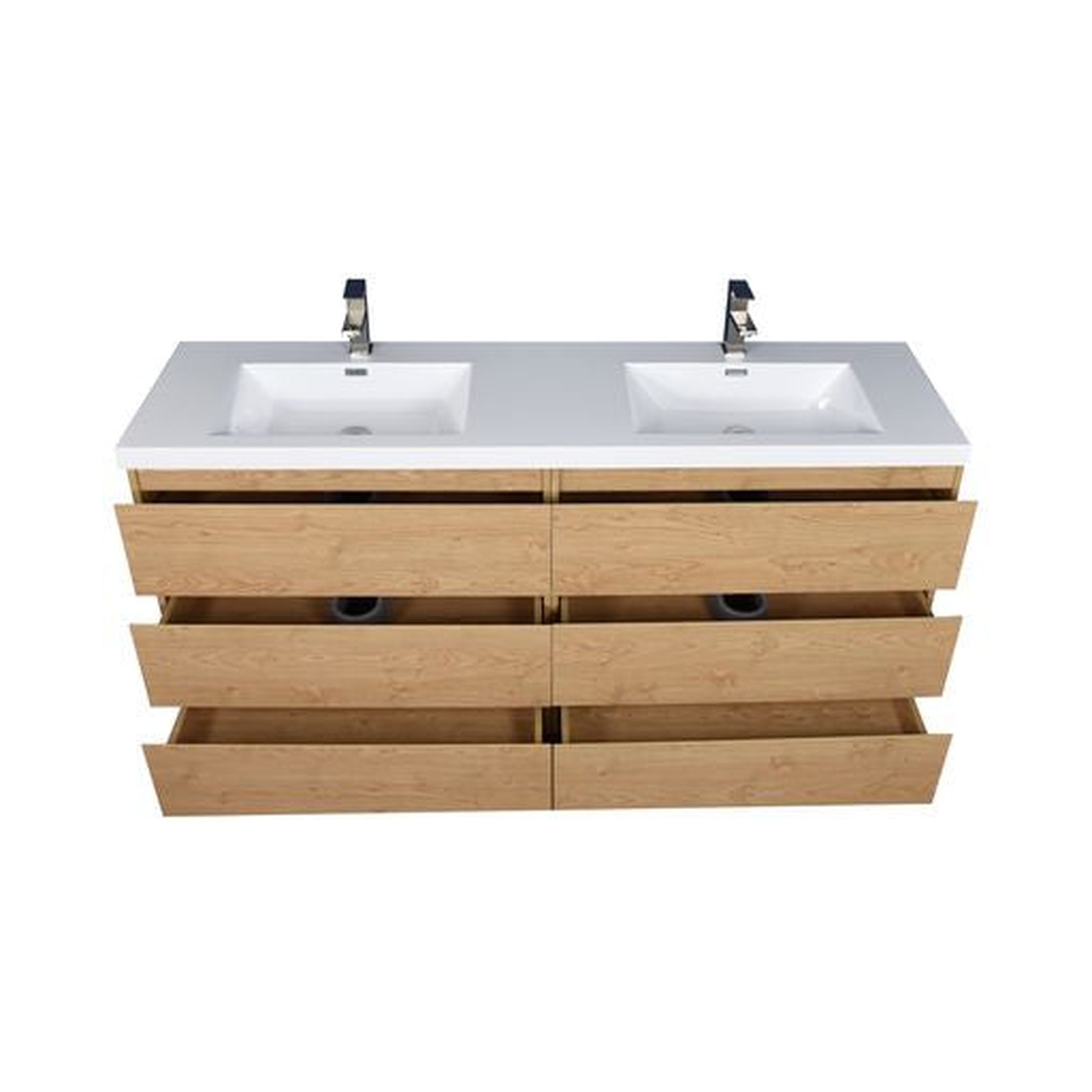 Elysian 72&quot; New England Oak Freestanding Vanity With Double Reinforced White Acrylic Sinks