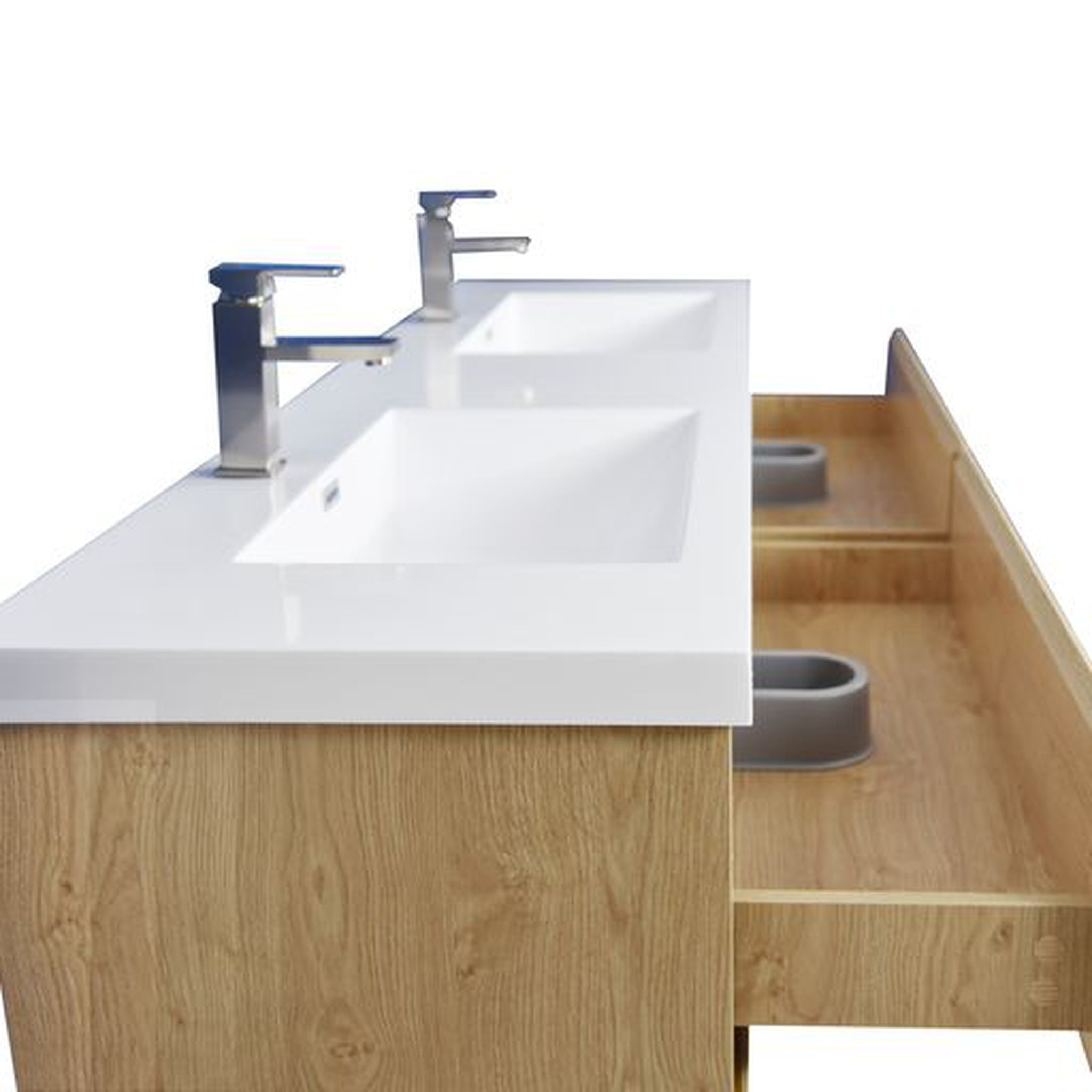 Elysian 72&quot; New England Oak Freestanding Vanity With Double Reinforced White Acrylic Sinks