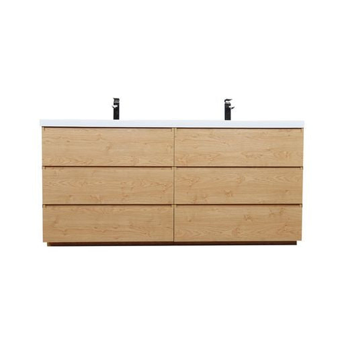 Elysian 72&quot; New England Oak Freestanding Vanity With Double Reinforced White Acrylic Sinks