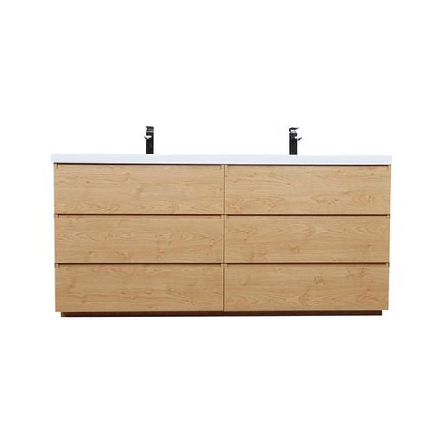 Elysian 72&quot; New England Oak Freestanding Vanity With Double Reinforced White Acrylic Sinks