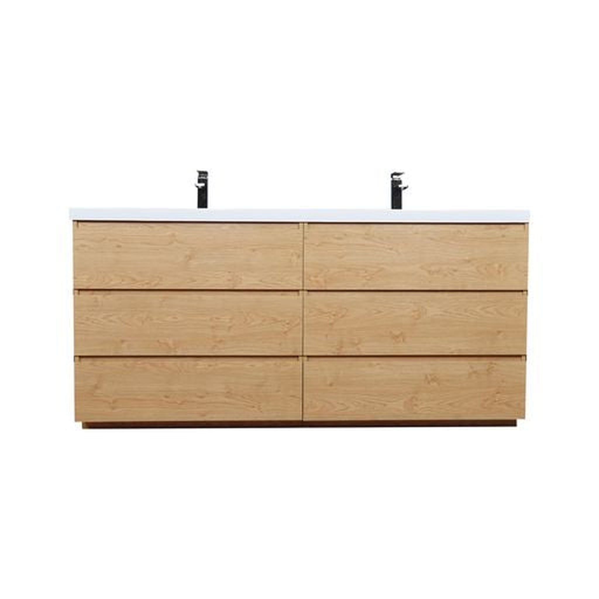 Elysian 72&quot; New England Oak Freestanding Vanity With Double Reinforced White Acrylic Sinks