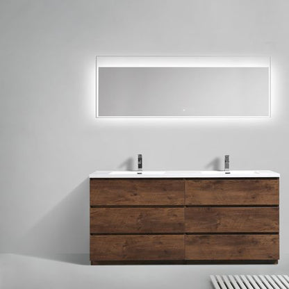 Elysian 72&quot; Rosewood Freestanding Vanity With Double Reinforced White Acrylic Sinks