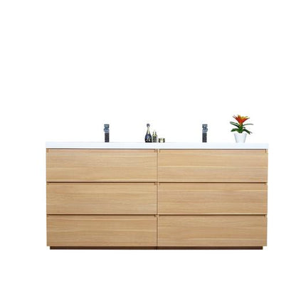 Elysian 72&quot; White Oak Freestanding Vanity With Double Reinforced White Acrylic Sinks