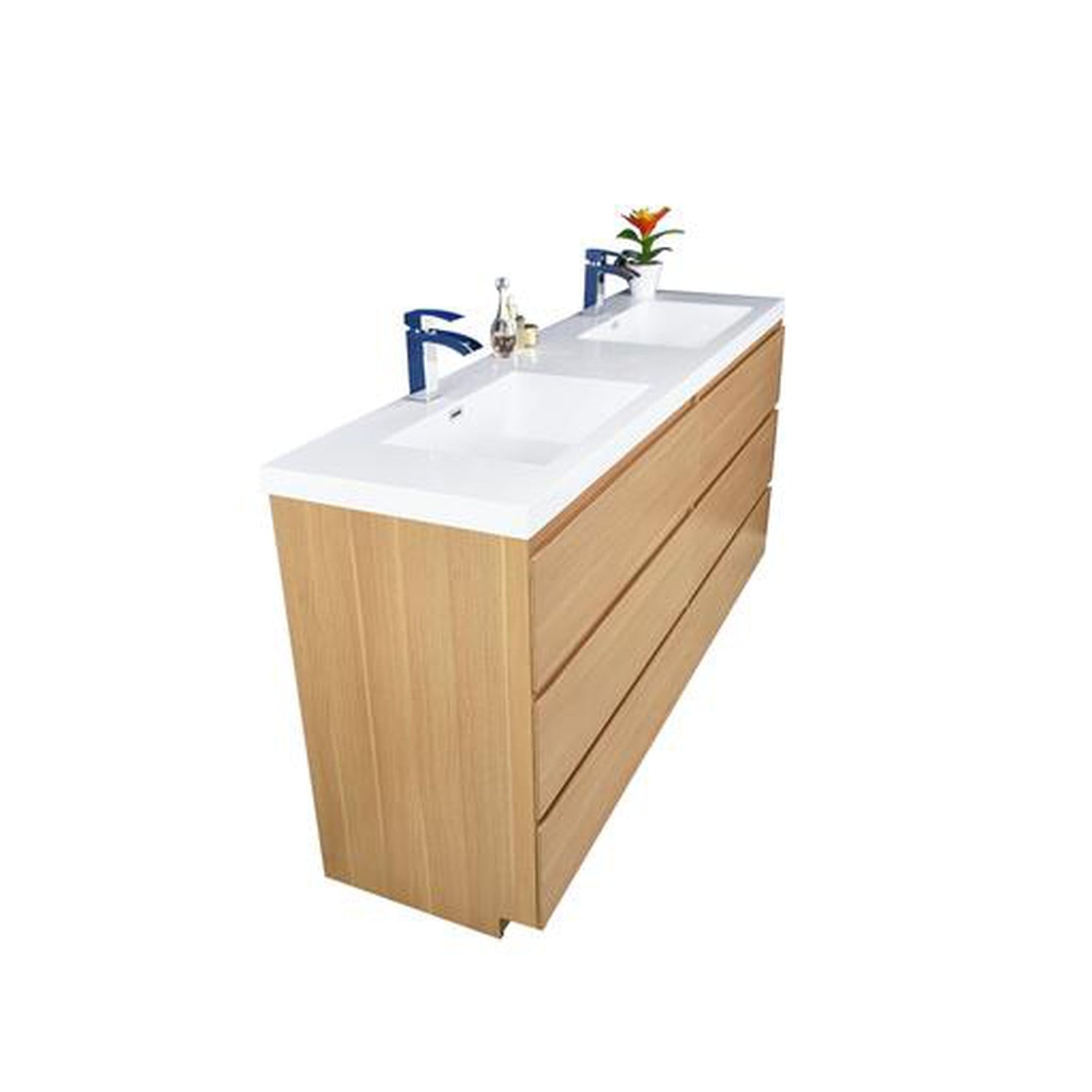 Elysian 72&quot; White Oak Freestanding Vanity With Double Reinforced White Acrylic Sinks