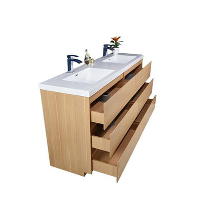 Elysian 72&quot; White Oak Freestanding Vanity With Double Reinforced White Acrylic Sinks