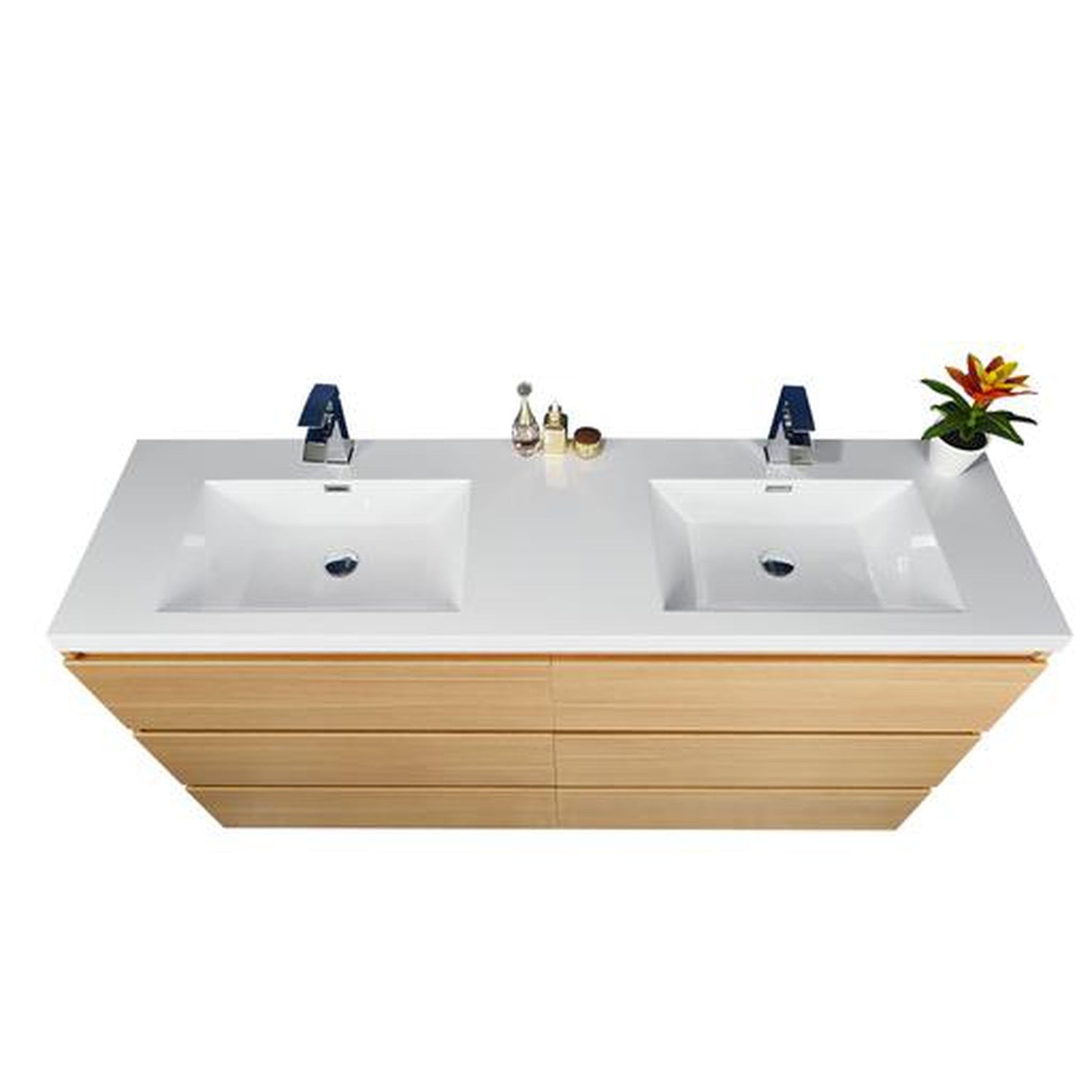 Elysian 72&quot; White Oak Freestanding Vanity With Double Reinforced White Acrylic Sinks