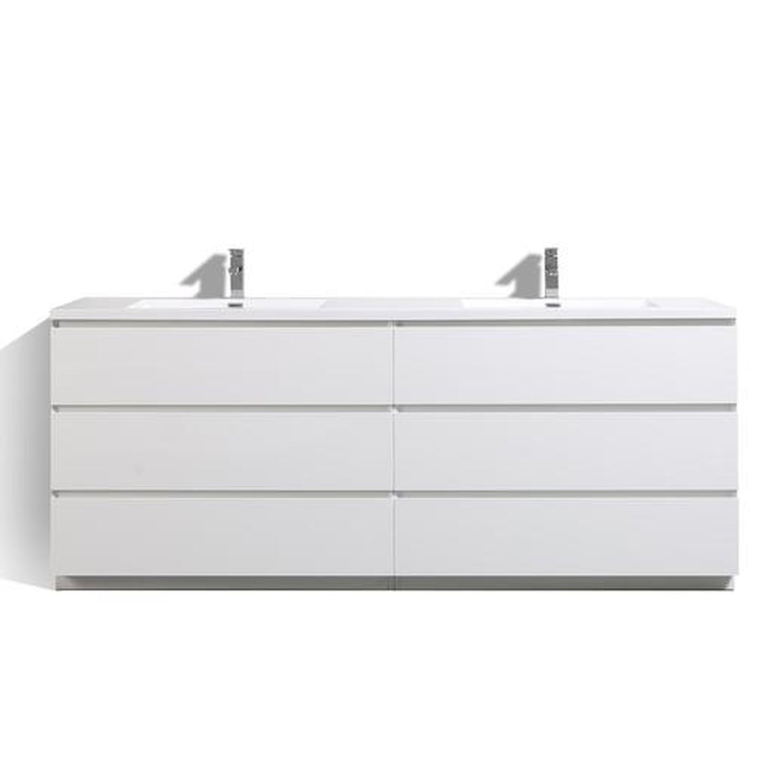 Elysian 84&quot; High Gloss White Freestanding Vanity With Double Reinforced White Acrylic Sinks