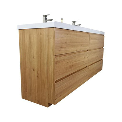 Elysian 84&quot; Nature Oak Freestanding Vanity With Double Reinforced White Acrylic Sinks