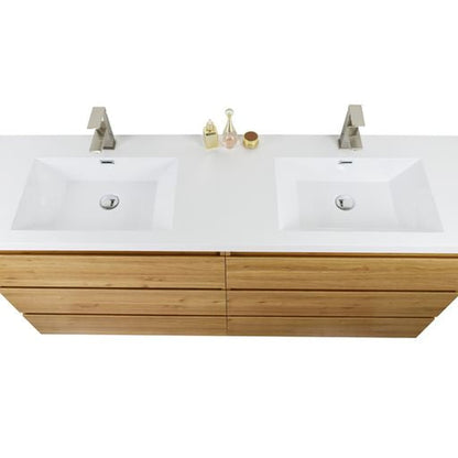 Elysian 84&quot; Nature Oak Freestanding Vanity With Double Reinforced White Acrylic Sinks