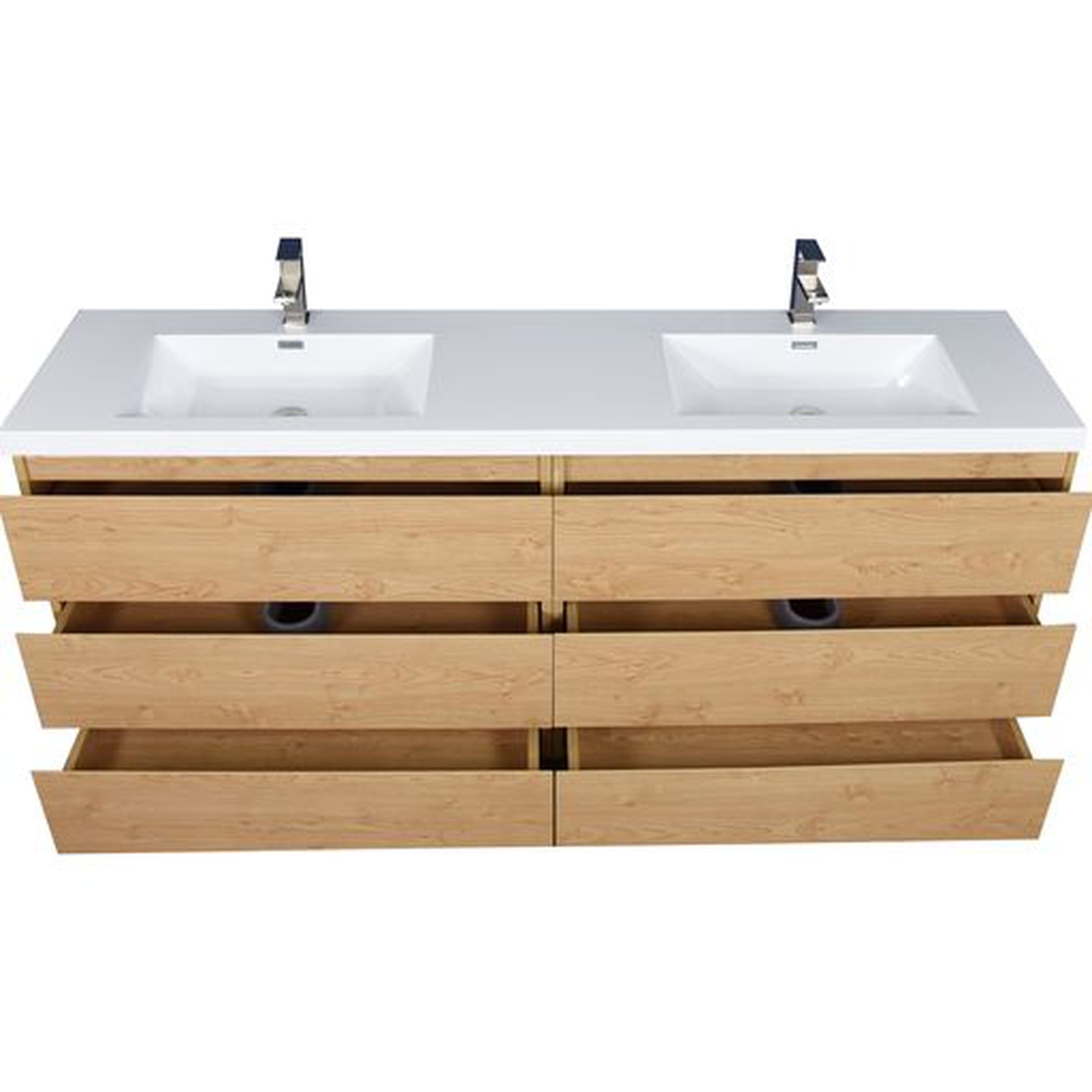 Elysian 84&quot; New England Oak Freestanding Vanity With Double Reinforced White Acrylic Sinks