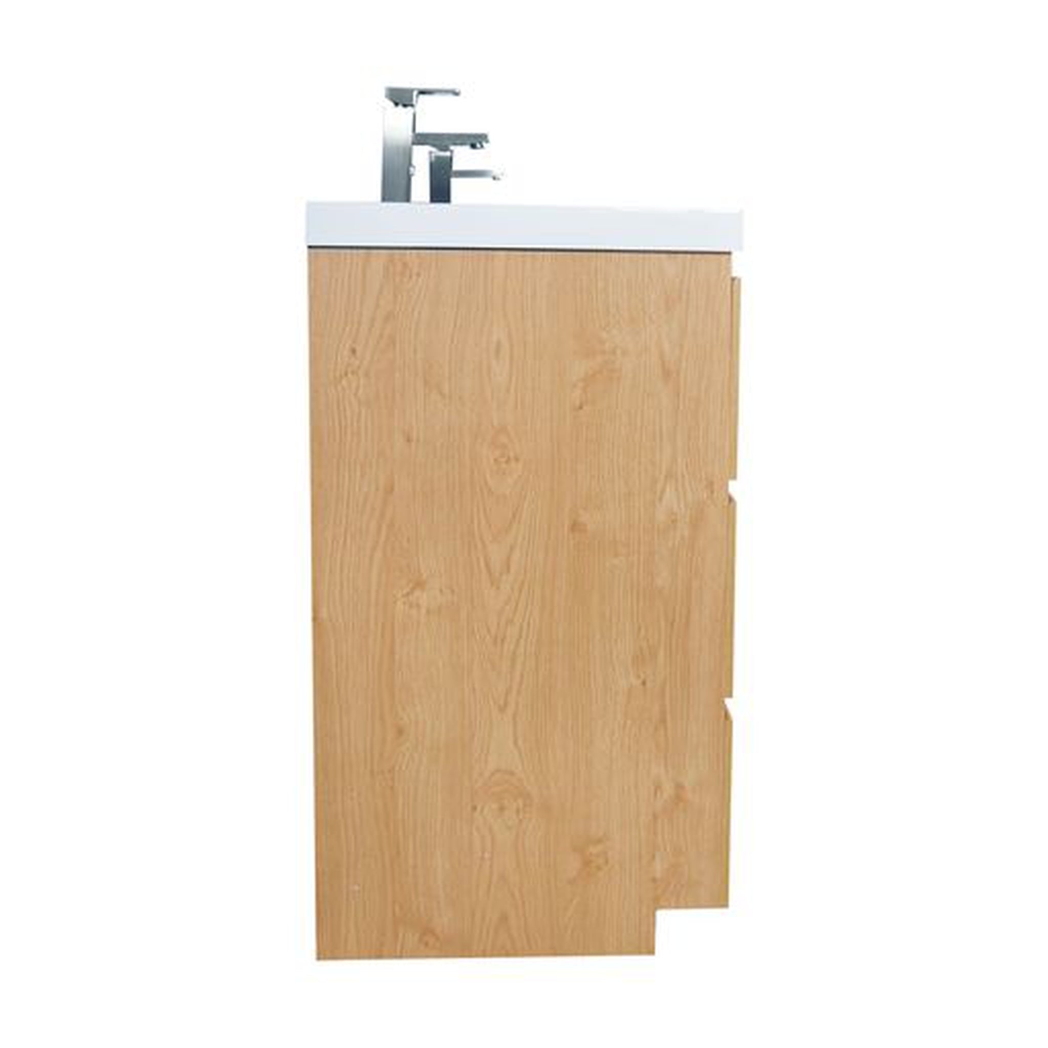 Elysian 84&quot; New England Oak Freestanding Vanity With Double Reinforced White Acrylic Sinks