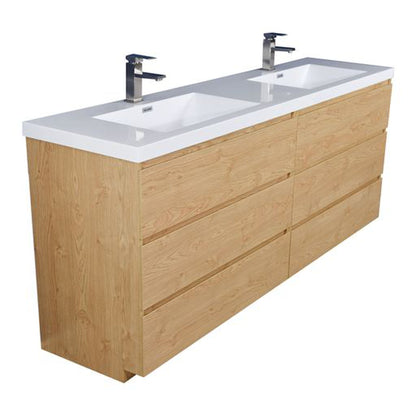 Elysian 84&quot; New England Oak Freestanding Vanity With Double Reinforced White Acrylic Sinks