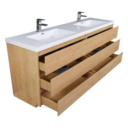 Elysian 84&quot; New England Oak Freestanding Vanity With Double Reinforced White Acrylic Sinks