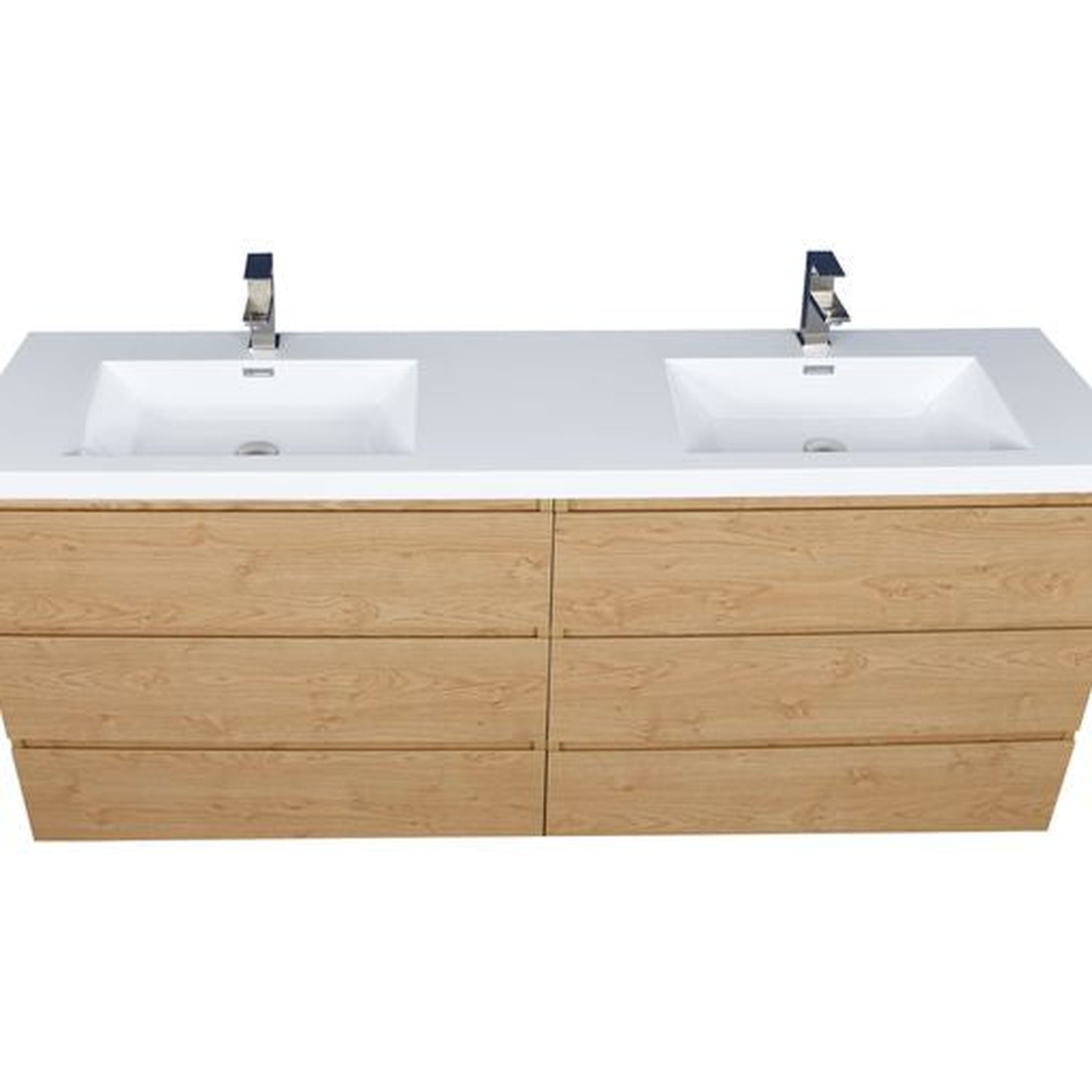 Elysian 84&quot; New England Oak Freestanding Vanity With Double Reinforced White Acrylic Sinks