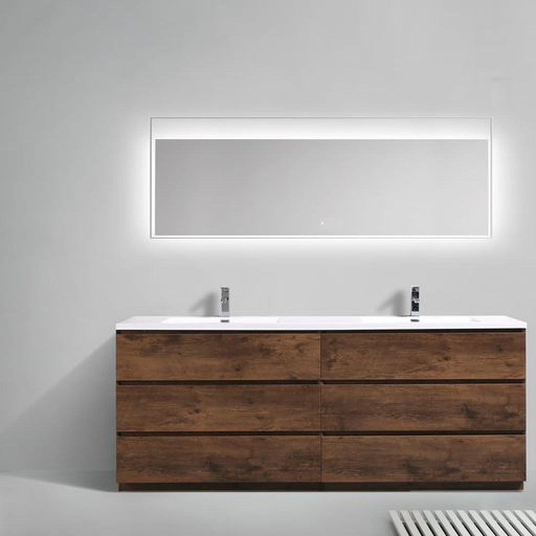 Elysian 84&quot; Rosewood Freestanding Vanity With Double Reinforced White Acrylic Sinks