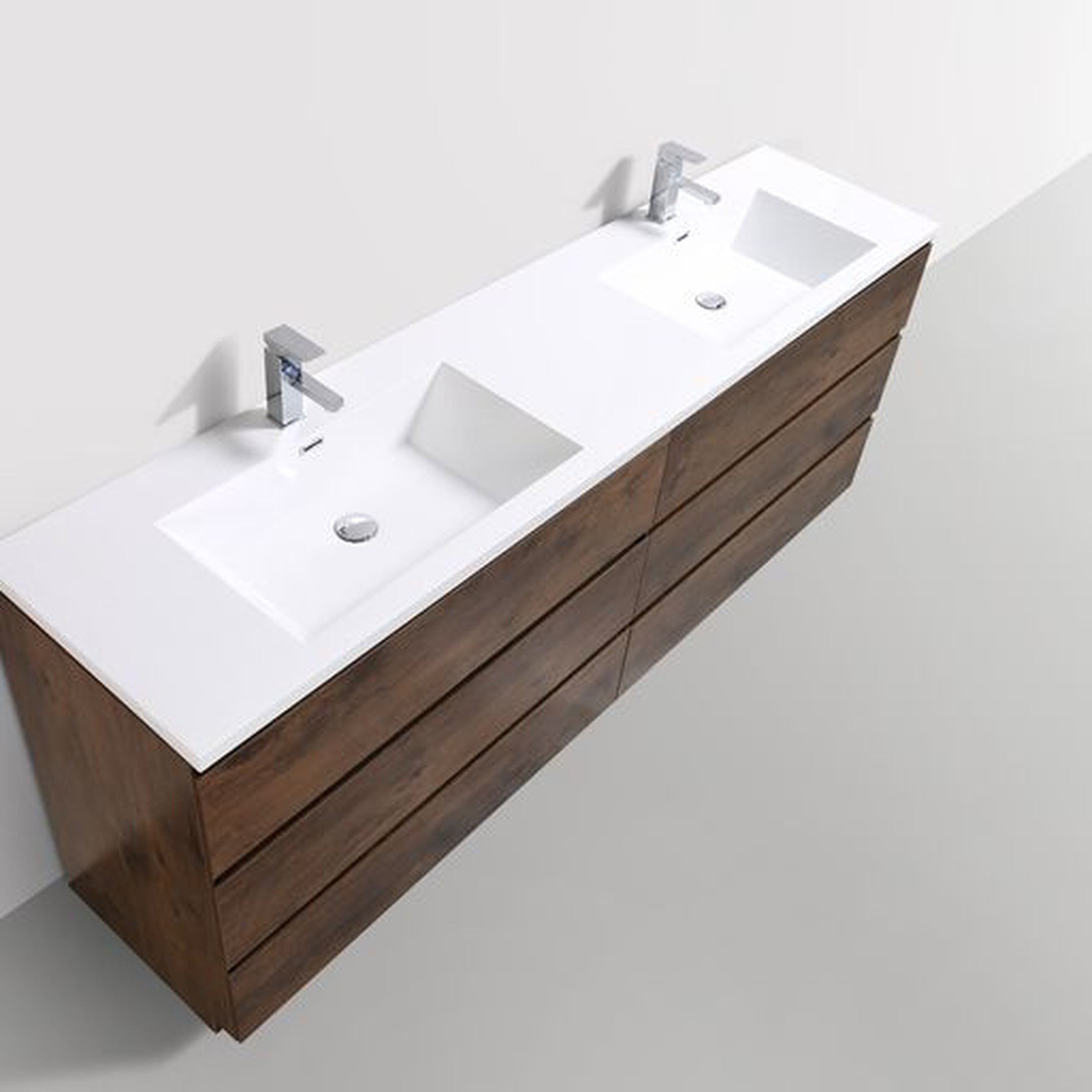 Elysian 84&quot; Rosewood Freestanding Vanity With Double Reinforced White Acrylic Sinks