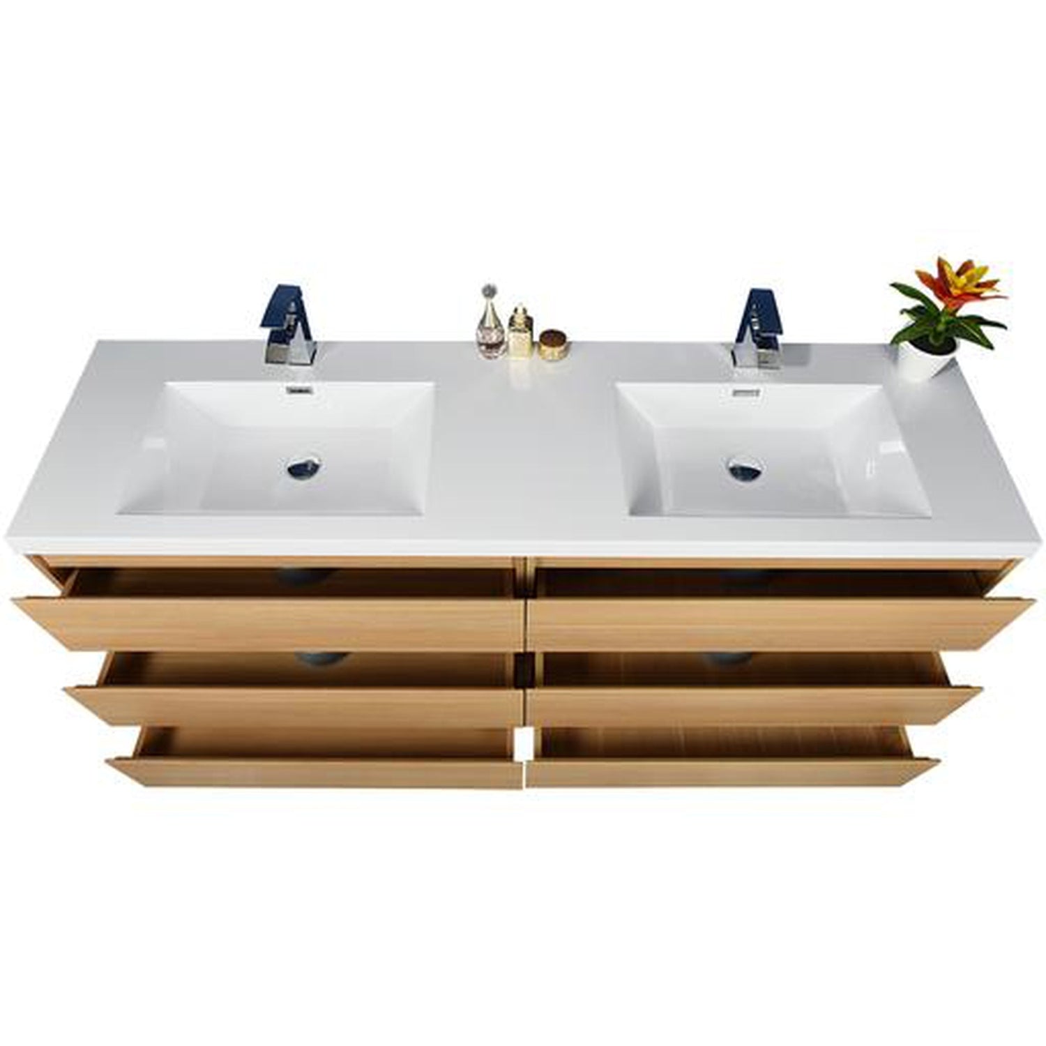 Elysian 84&quot; White Oak Freestanding Vanity With Double Reinforced White Acrylic Sinks