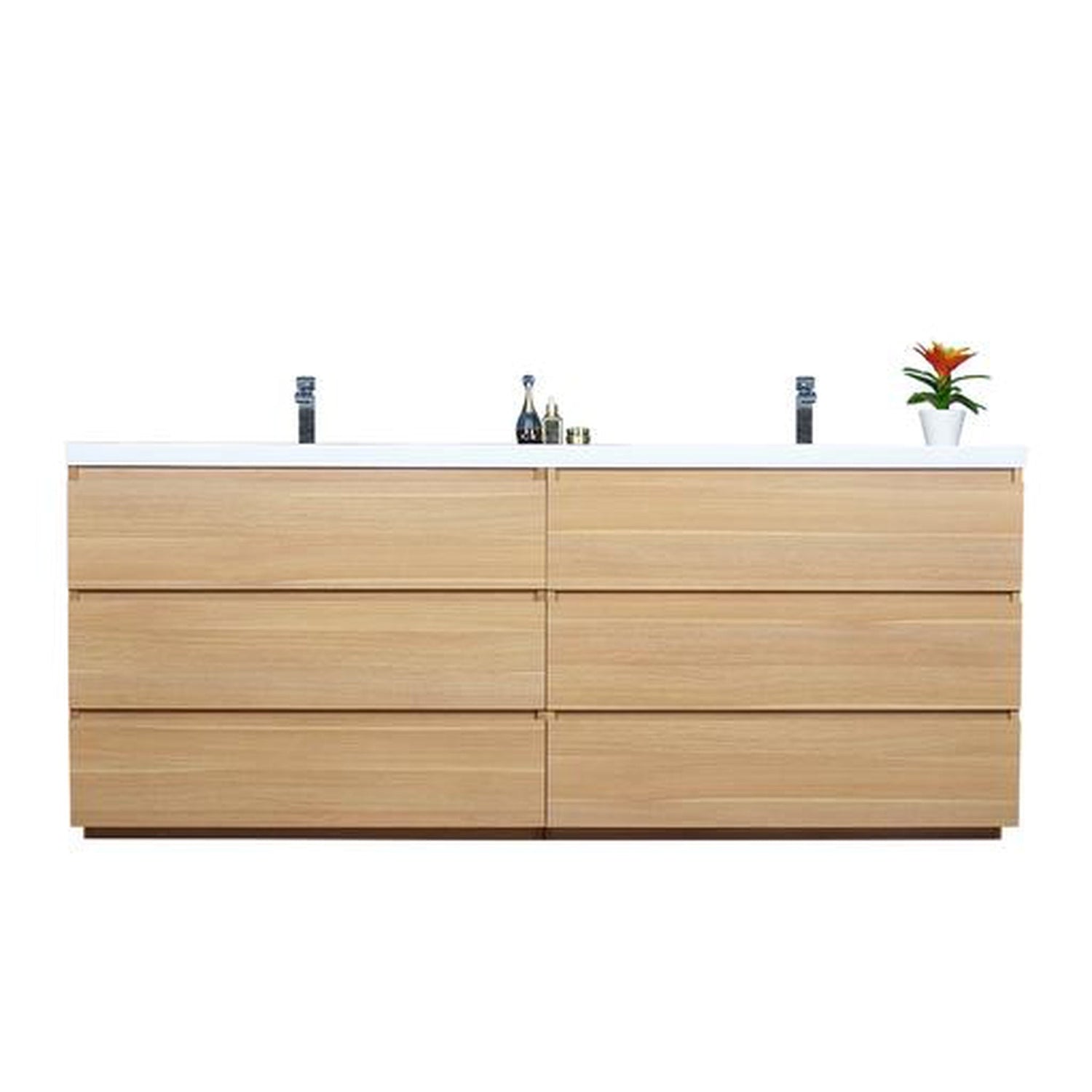 Elysian 84&quot; White Oak Freestanding Vanity With Double Reinforced White Acrylic Sinks