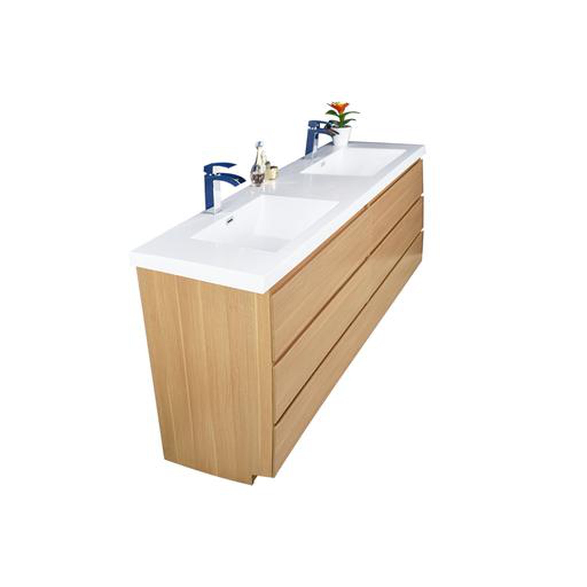 Elysian 84&quot; White Oak Freestanding Vanity With Double Reinforced White Acrylic Sinks