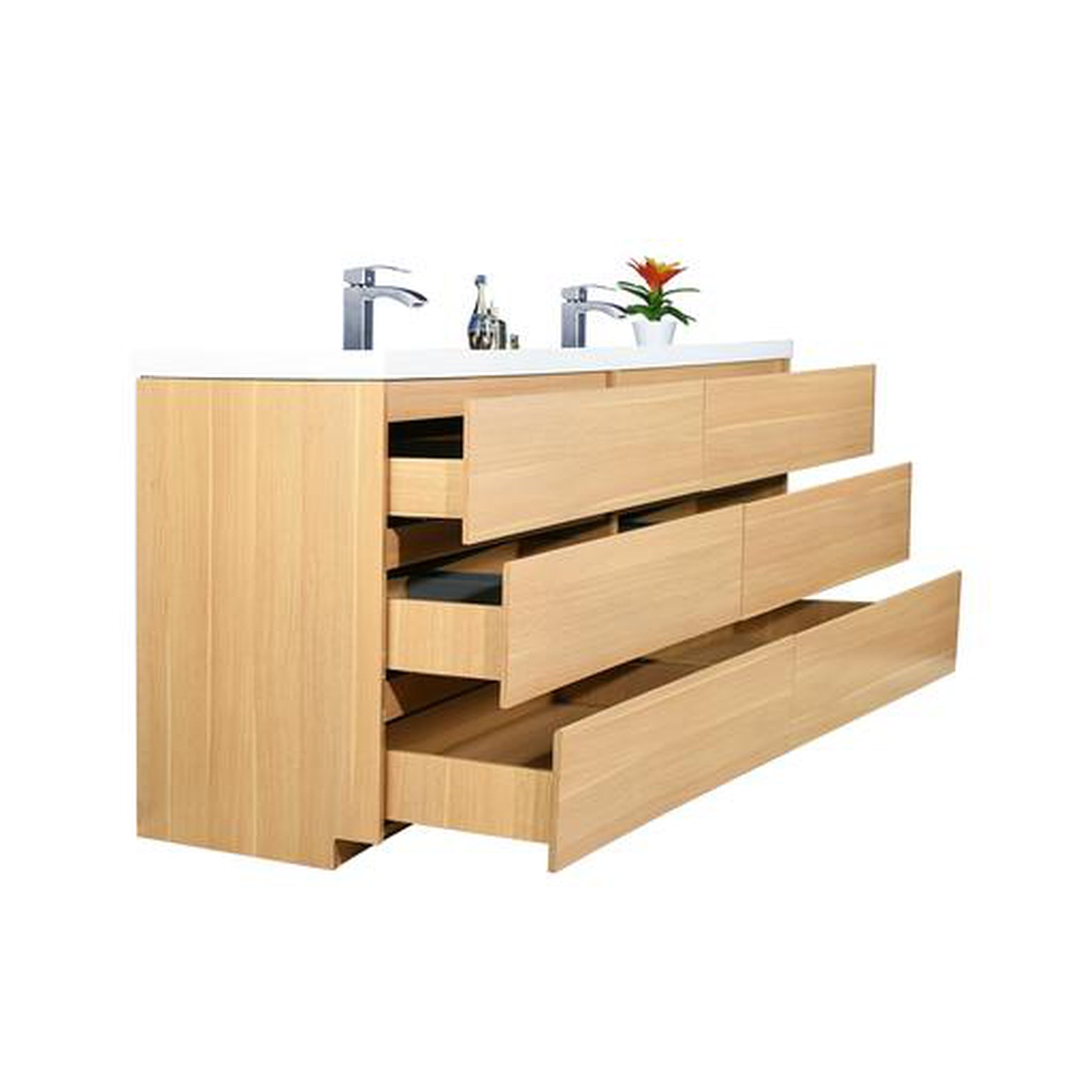 Elysian 84&quot; White Oak Freestanding Vanity With Double Reinforced White Acrylic Sinks