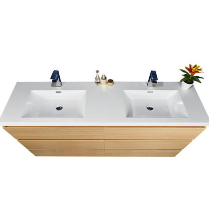 Elysian 84&quot; White Oak Freestanding Vanity With Double Reinforced White Acrylic Sinks