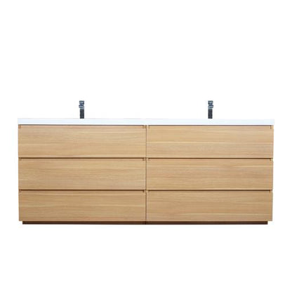 Elysian 84&quot; White Oak Freestanding Vanity With Double Reinforced White Acrylic Sinks