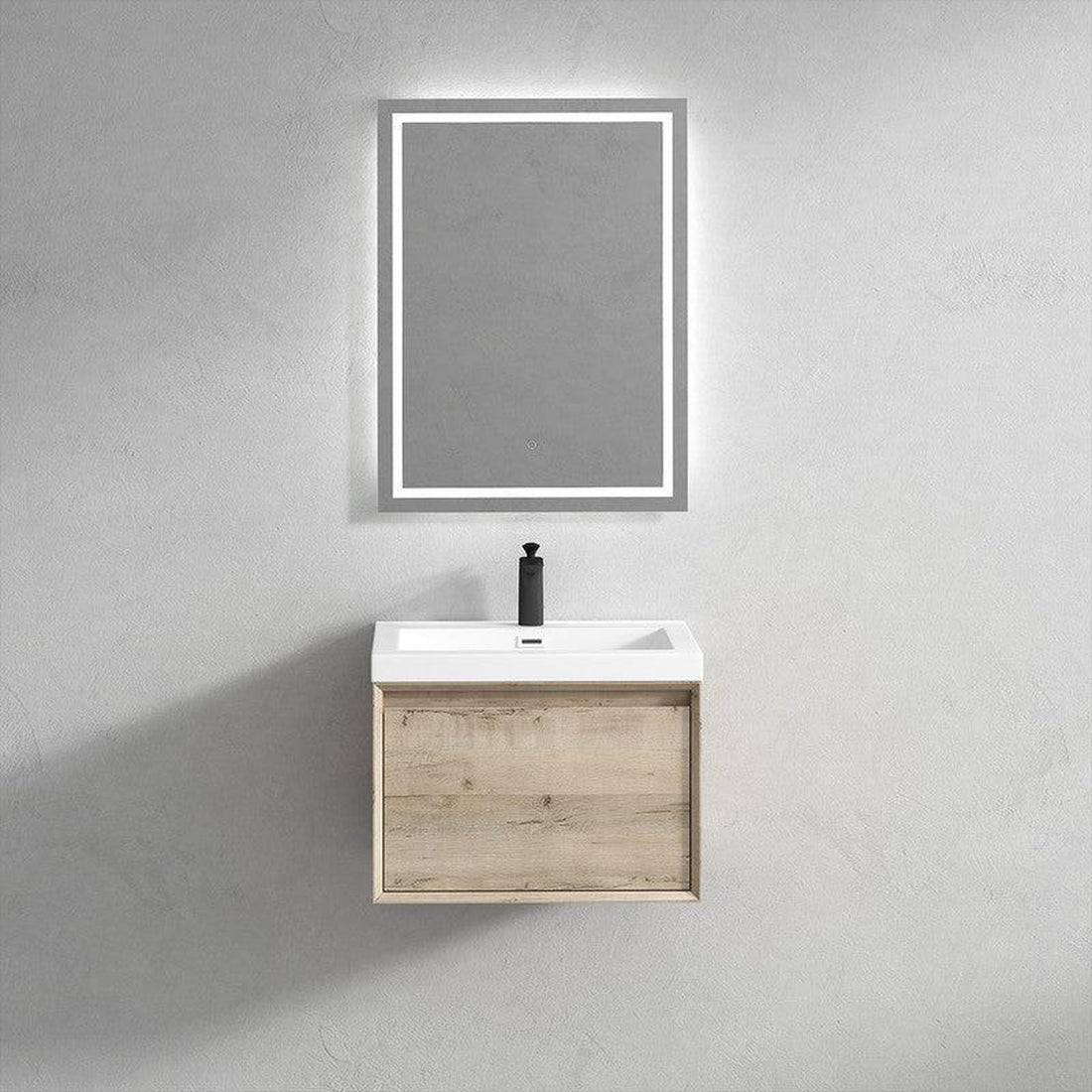 Bellezza 24&quot; Light Oak Wall-Mounted Vanity With Single Reinforced White Acrylic Sink