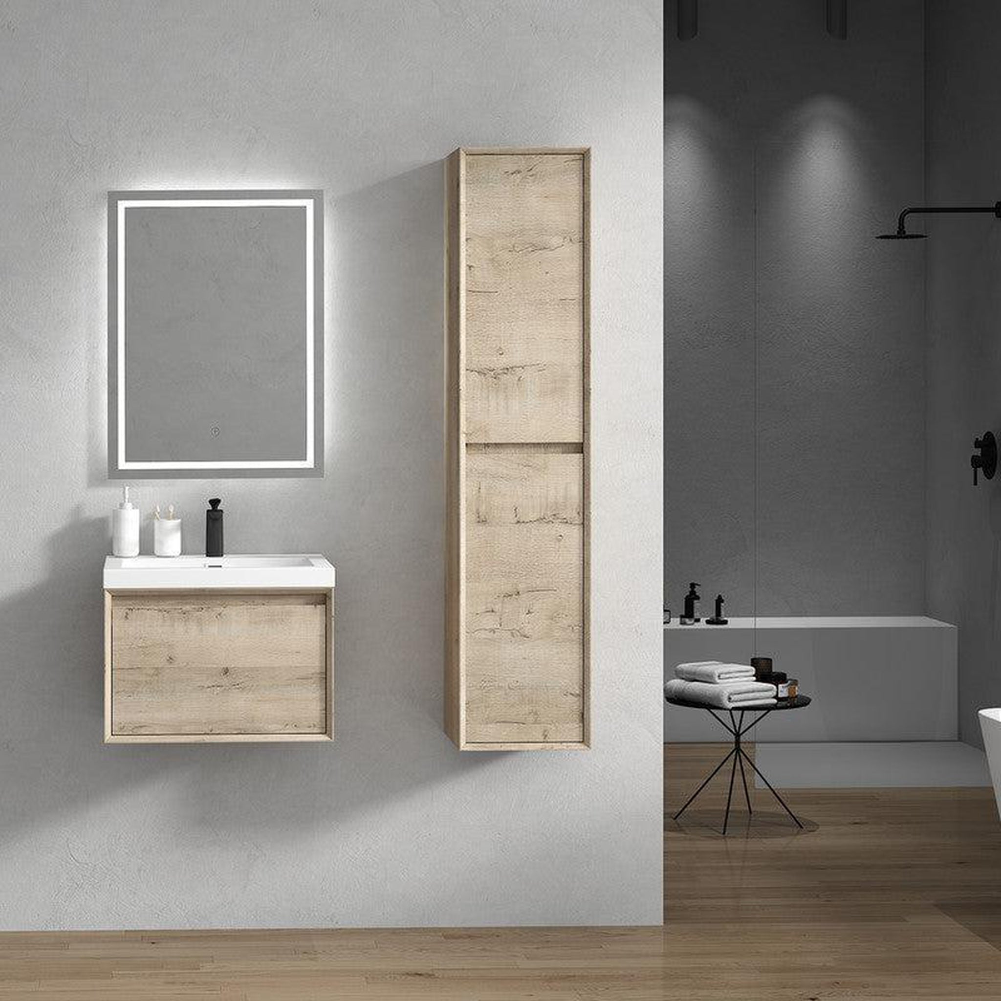 Bellezza 24&quot; Light Oak Wall-Mounted Vanity With Single Reinforced White Acrylic Sink