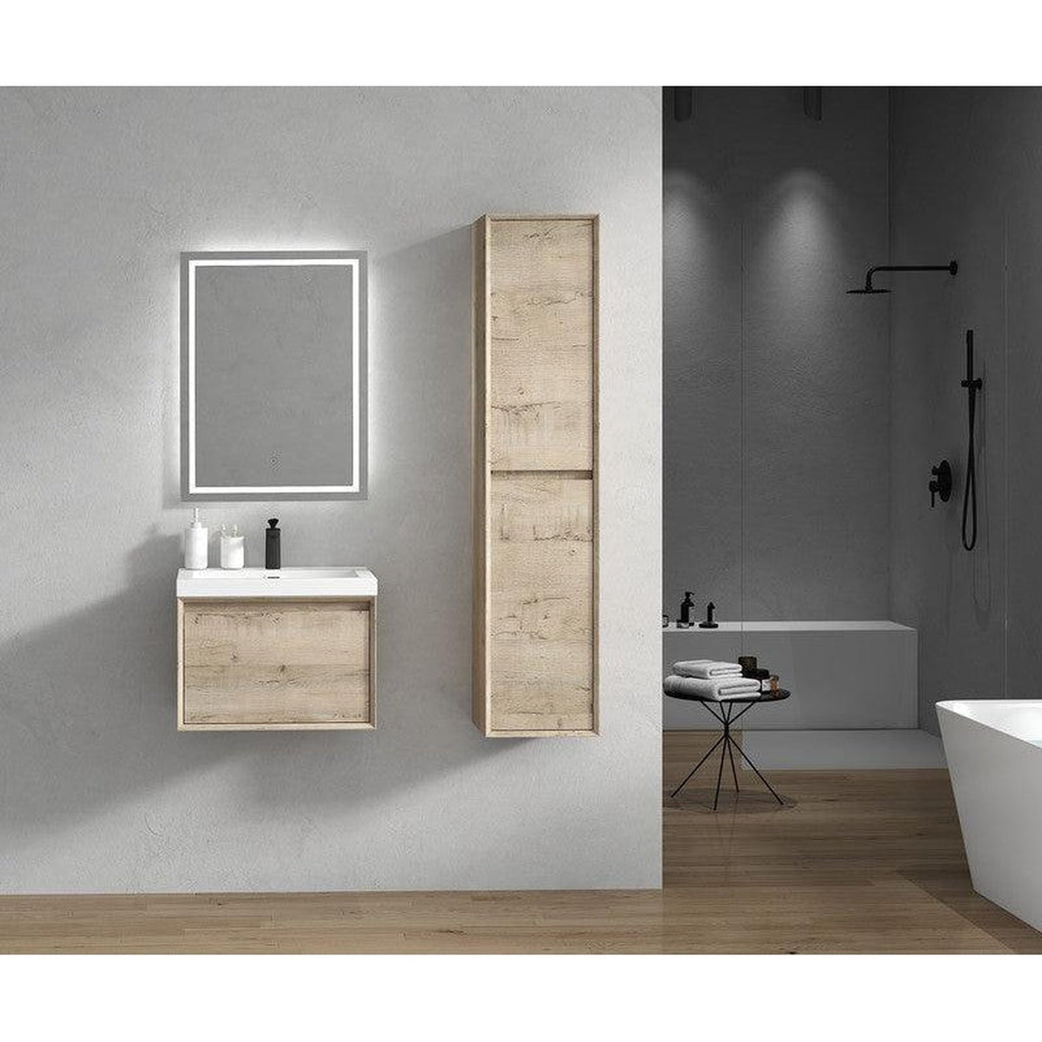 Bellezza 24&quot; Light Oak Wall-Mounted Vanity With Single Reinforced White Acrylic Sink