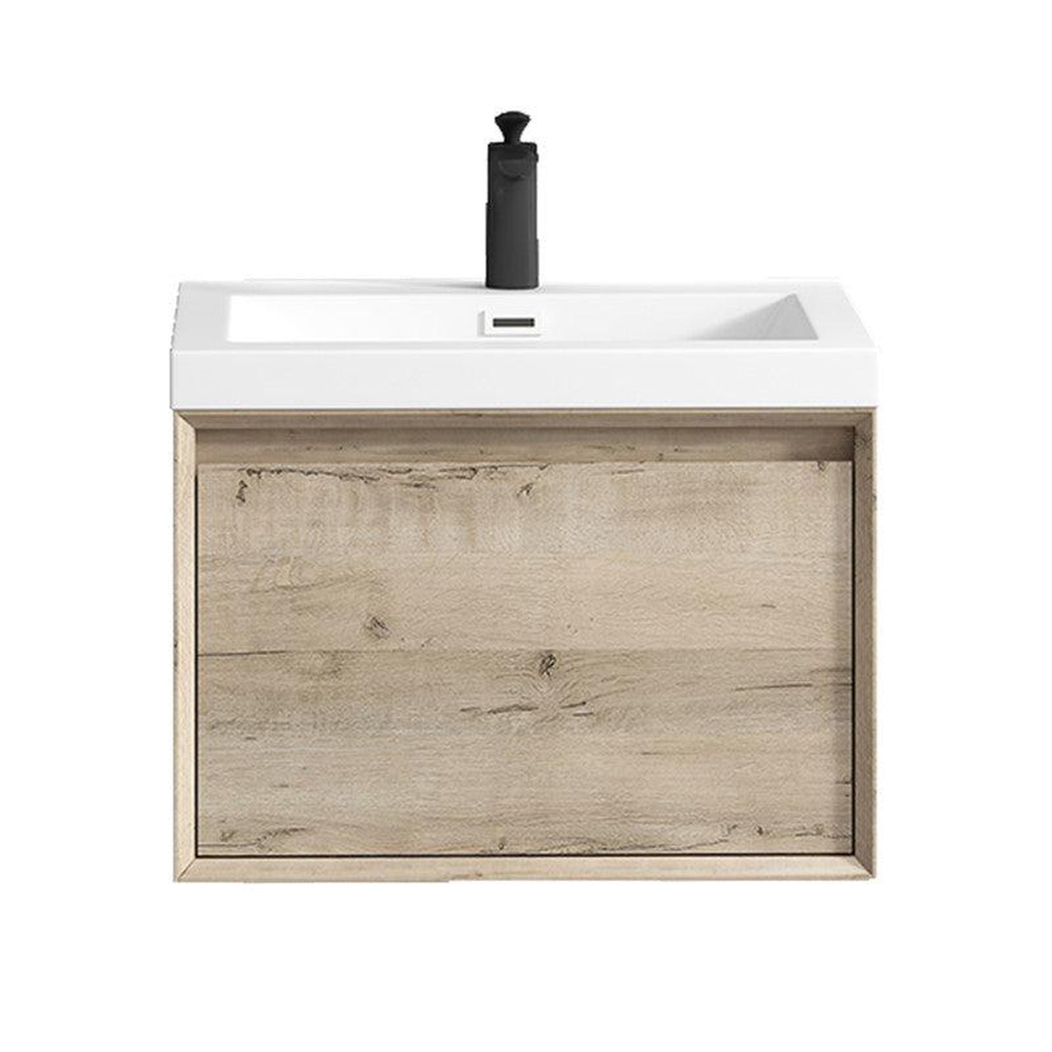 Bellezza 24&quot; Light Oak Wall-Mounted Vanity With Single Reinforced White Acrylic Sink