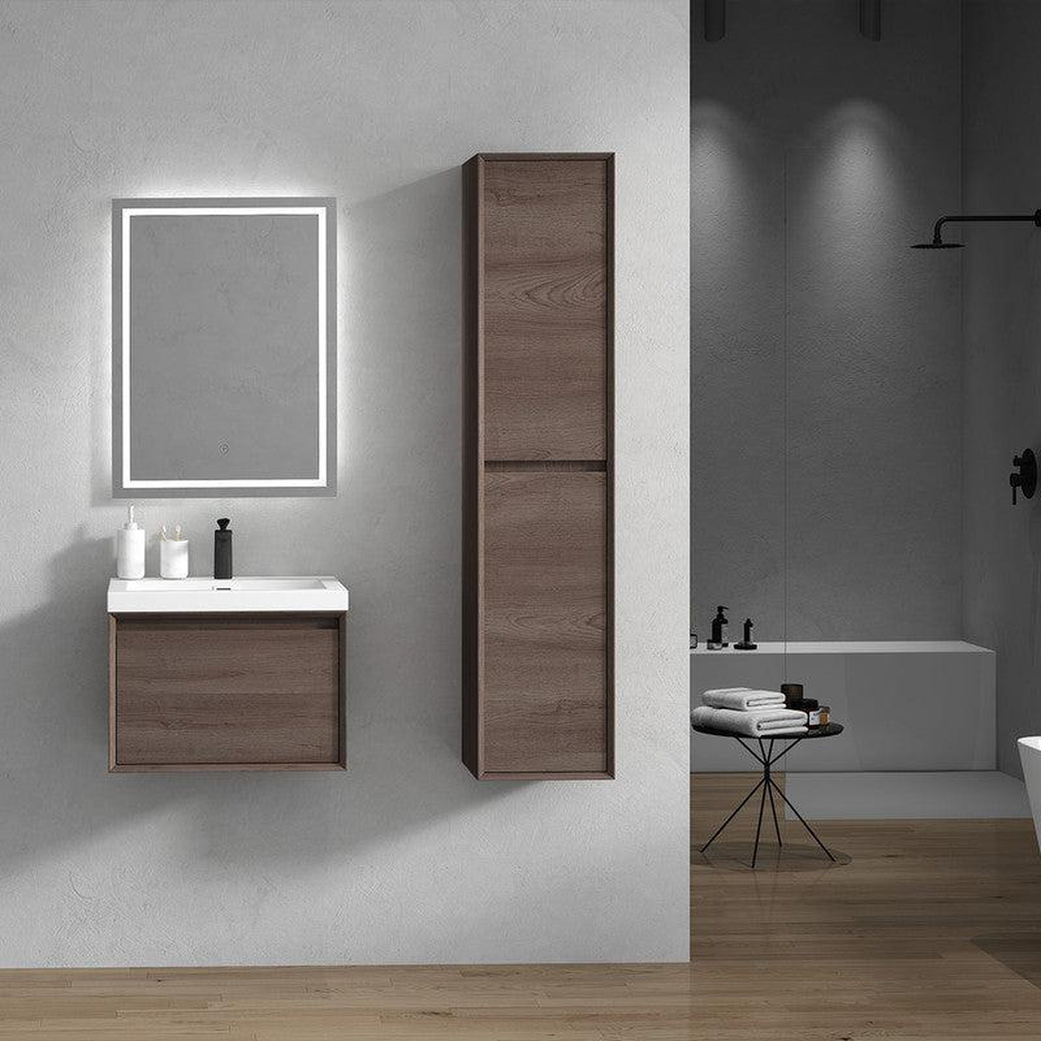 Bellezza 24&quot; Red Oak Wall-Mounted Vanity With Single Reinforced White Acrylic Sink