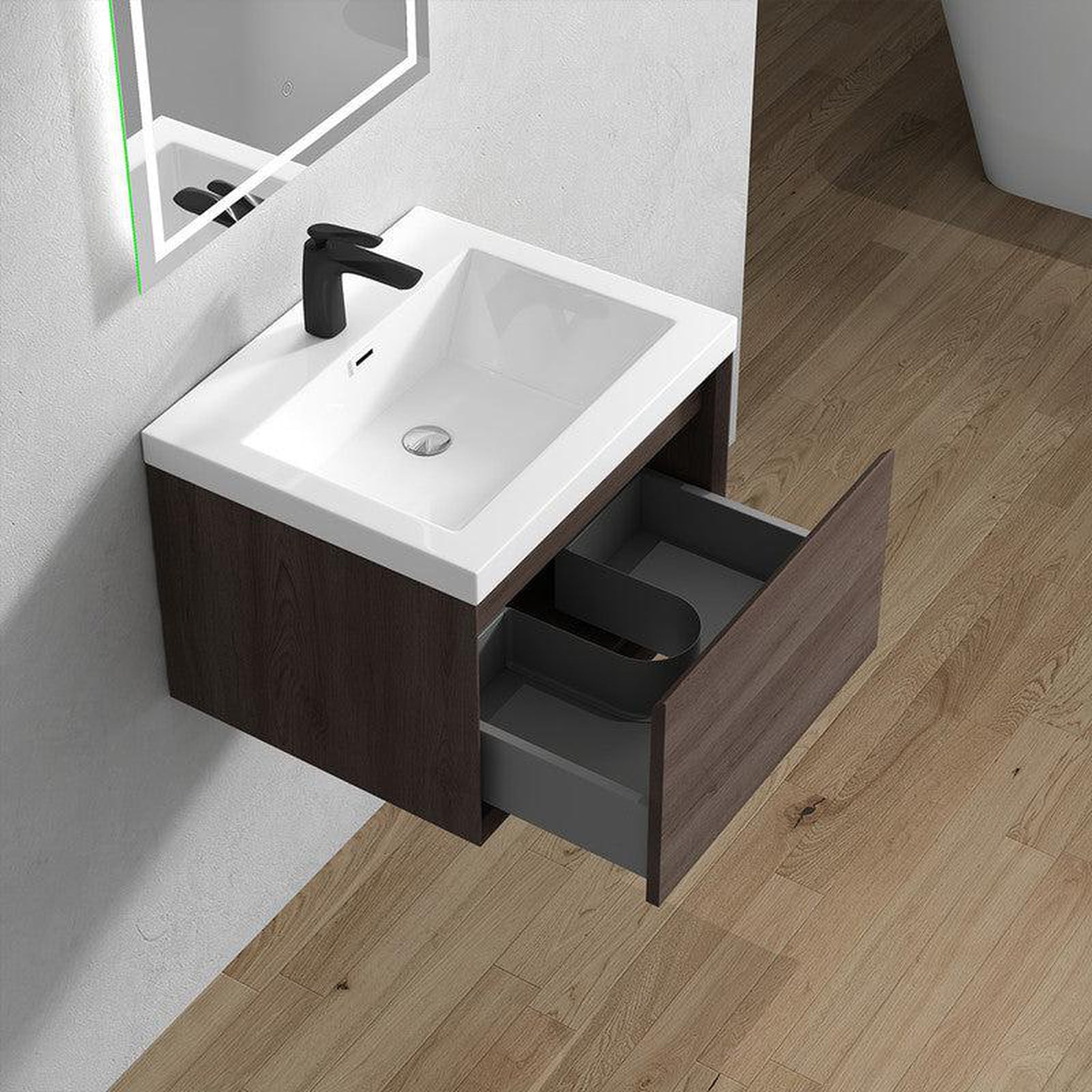 Bellezza 24&quot; Red Oak Wall-Mounted Vanity With Single Reinforced White Acrylic Sink