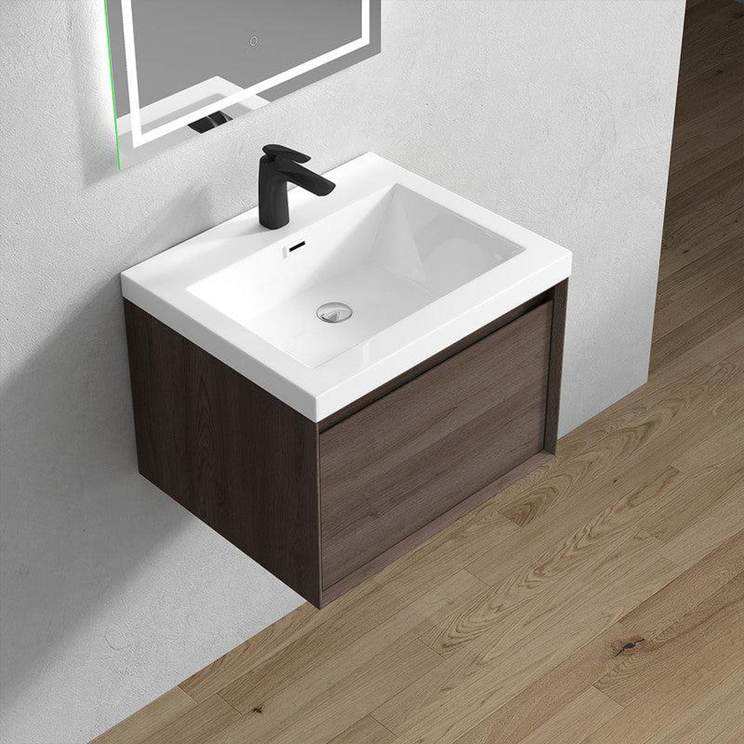 Bellezza 24&quot; Red Oak Wall-Mounted Vanity With Single Reinforced White Acrylic Sink