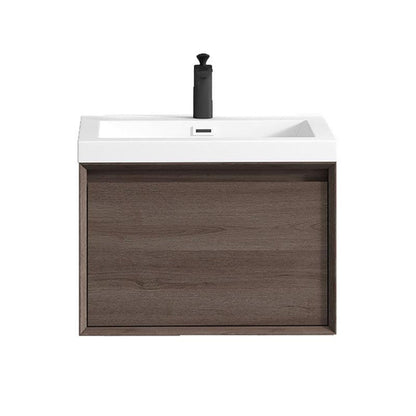 Bellezza 24&quot; Red Oak Wall-Mounted Vanity With Single Reinforced White Acrylic Sink