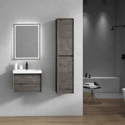 Bellezza 24&quot; Smoke Oak Wall-Mounted Vanity With Single Reinforced White Acrylic Sink