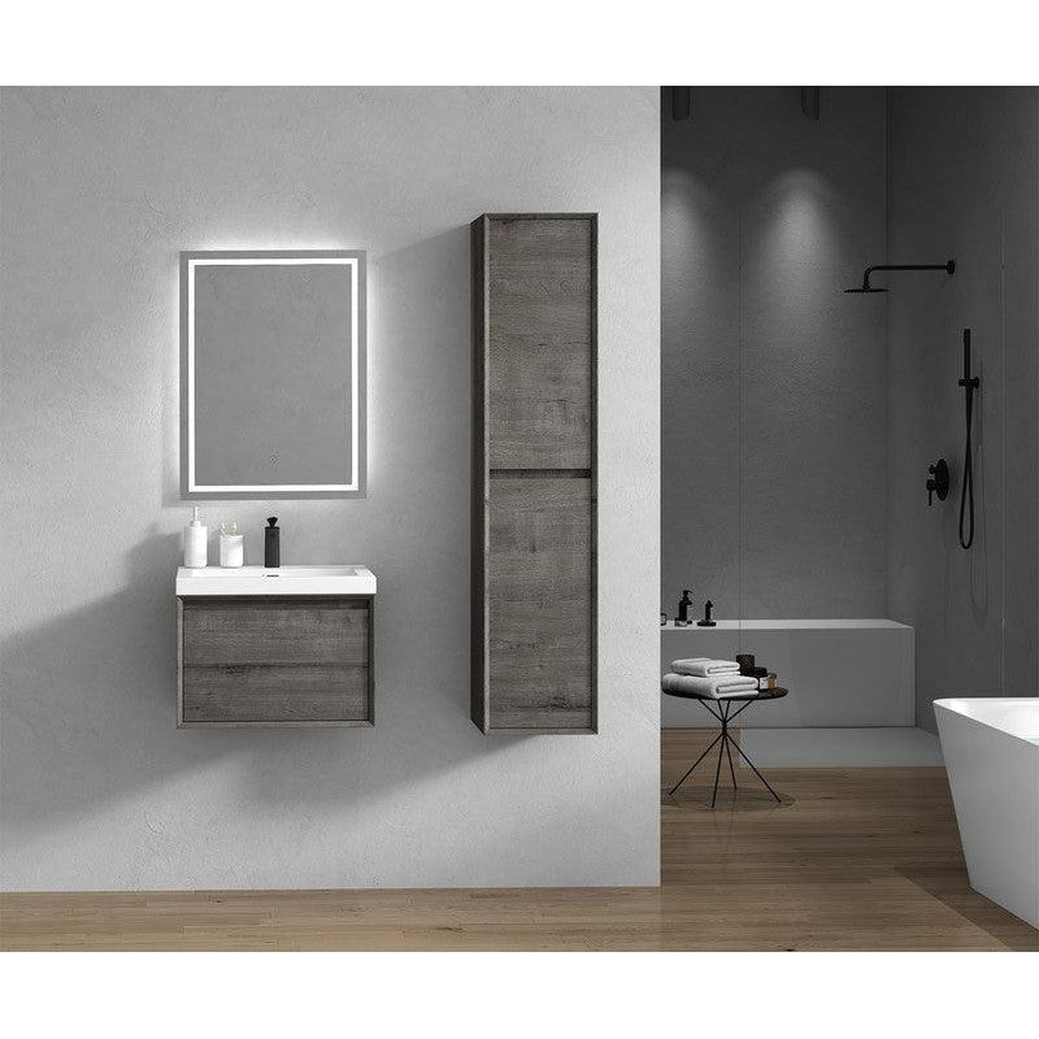 Bellezza 24&quot; Smoke Oak Wall-Mounted Vanity With Single Reinforced White Acrylic Sink