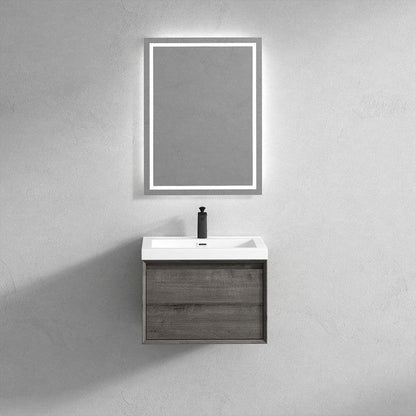 Bellezza 24&quot; Smoke Oak Wall-Mounted Vanity With Single Reinforced White Acrylic Sink