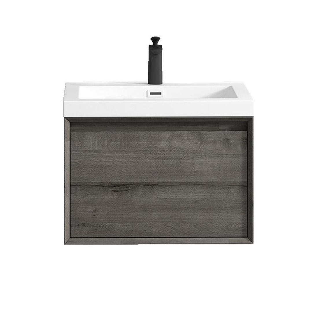 Bellezza 24&quot; Smoke Oak Wall-Mounted Vanity With Single Reinforced White Acrylic Sink