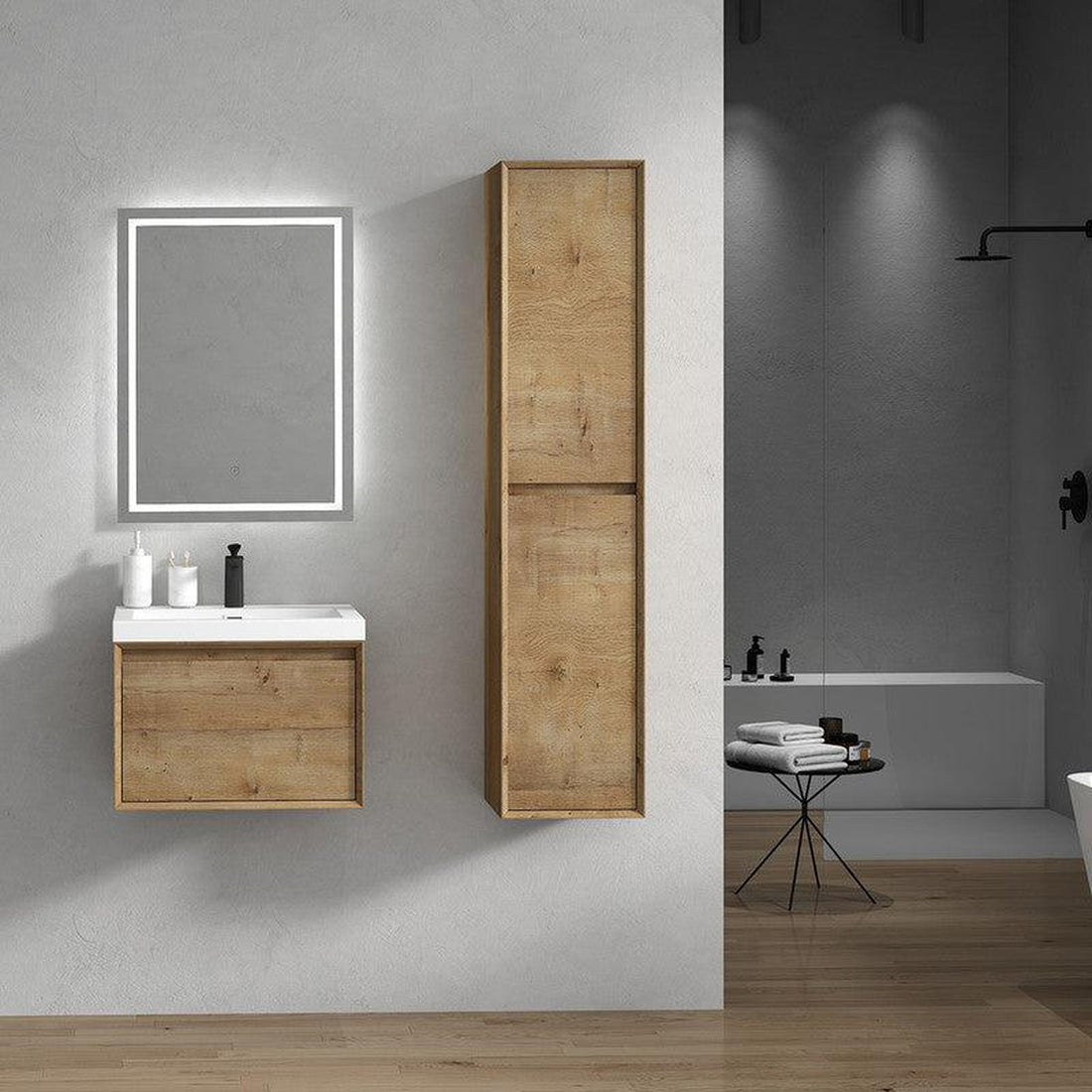 Bellezza 24&quot; White Oak Wall-Mounted Vanity With Single Reinforced White Acrylic Sink