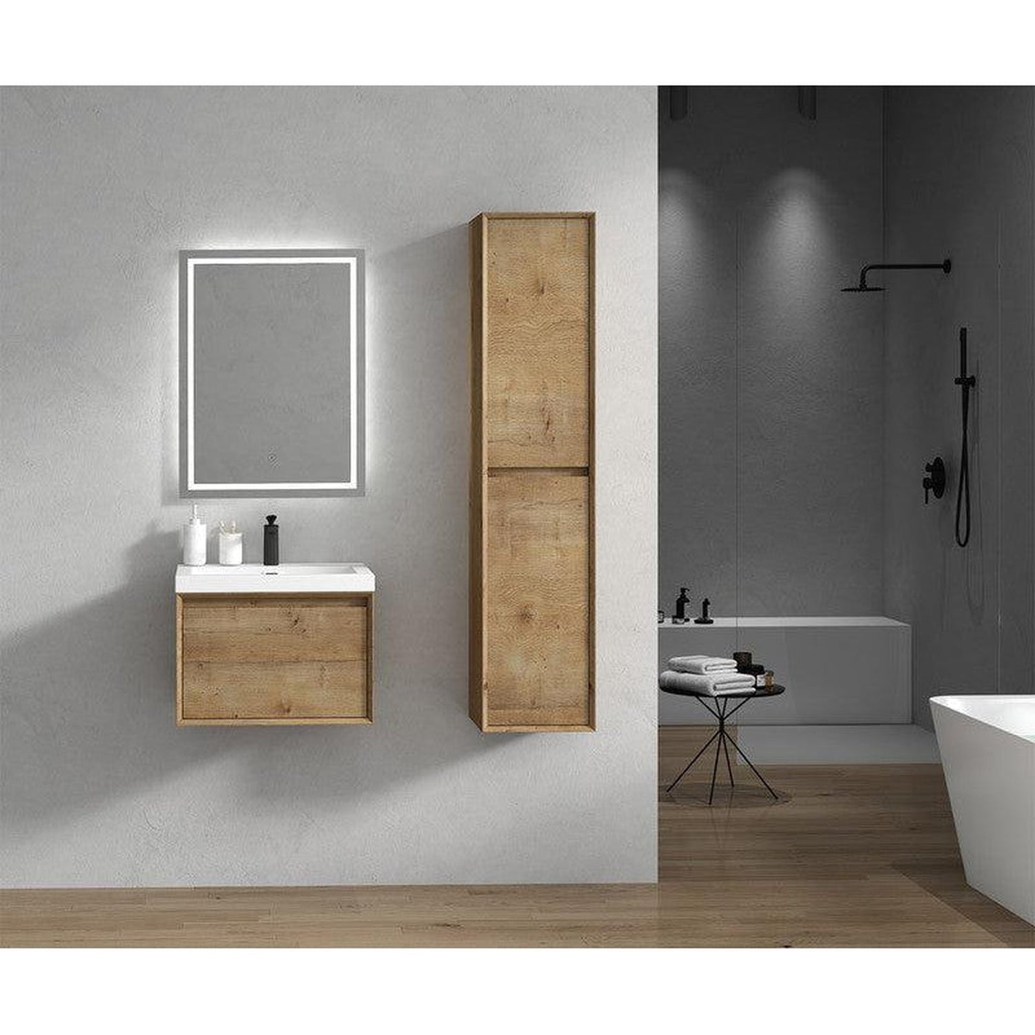 Bellezza 24&quot; White Oak Wall-Mounted Vanity With Single Reinforced White Acrylic Sink