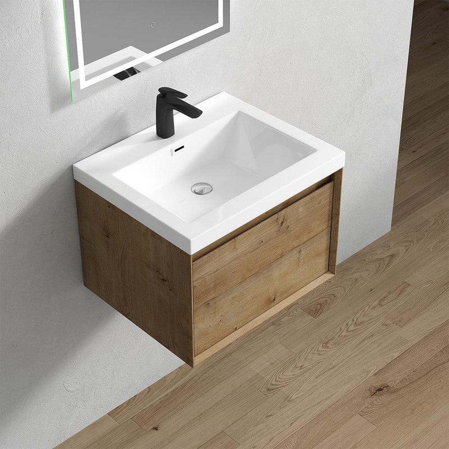 Bellezza 24&quot; White Oak Wall-Mounted Vanity With Single Reinforced White Acrylic Sink