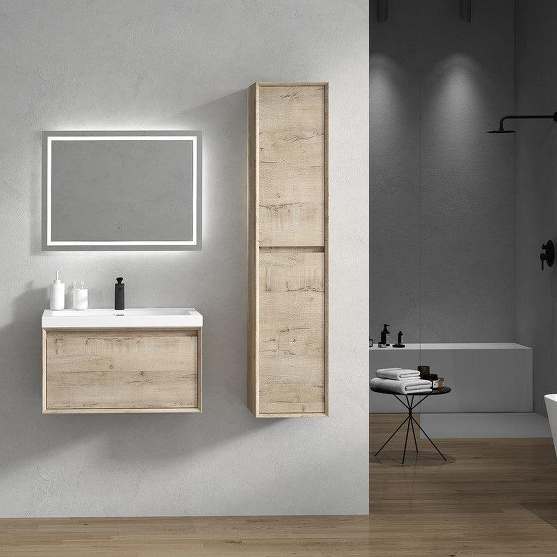 Bellezza 30&quot; Light Oak Wall-Mounted Vanity With Single Reinforced White Acrylic Sink